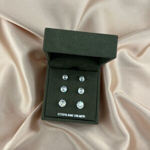 Sterling Silver Stud Earrings Set(unisex)